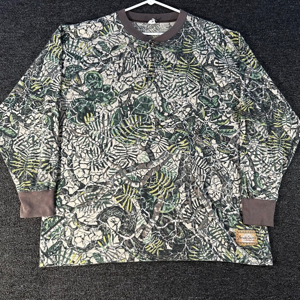 Brush Country Camouflage Henley Mens 2XL Green Brown Camo Good Vintage USA Made